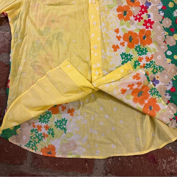 Seaplane Yellow Floral Soft playful, asymmetric Button-Up Long Sleeve Shirt XL - Picture 10 of 16